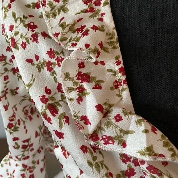 NEW floral summer mini dress front tie ruffled keyhole cutout pinup retro LARGE - Picture 8 of 16